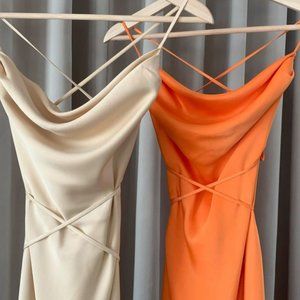 Beautiful ORANGE Classic Cowl Cross Slip Dress